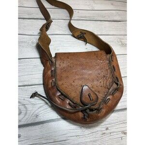 Vintage Hand Tooled Leather Purse Brown Stars Western Whipstitch Hobo